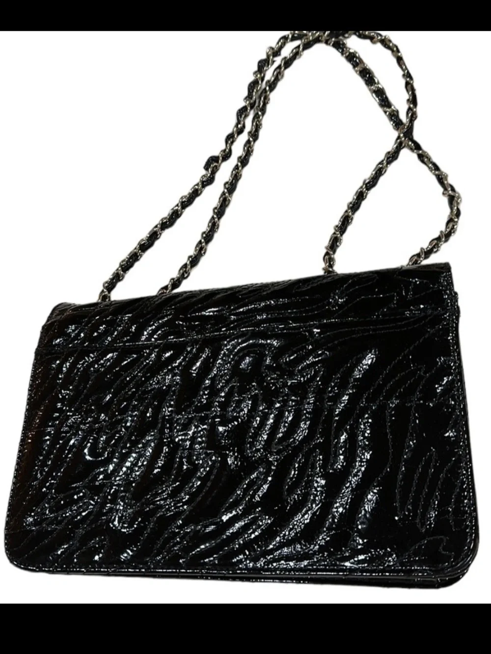 NEW Anne Klein Black patent Lion Lady Adjustable shoulder strap bag